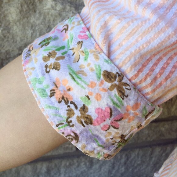 90s Peach Pinstripe Button Down - Elbow Length Sleeves - Picture 4 of 4